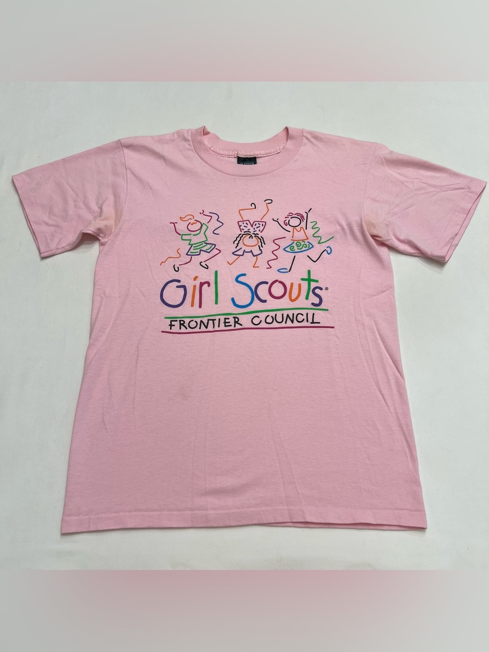 Vintage 90s Girl Scouts Frontier Council Graphic T Shirt Sz M Pink Single Stitch